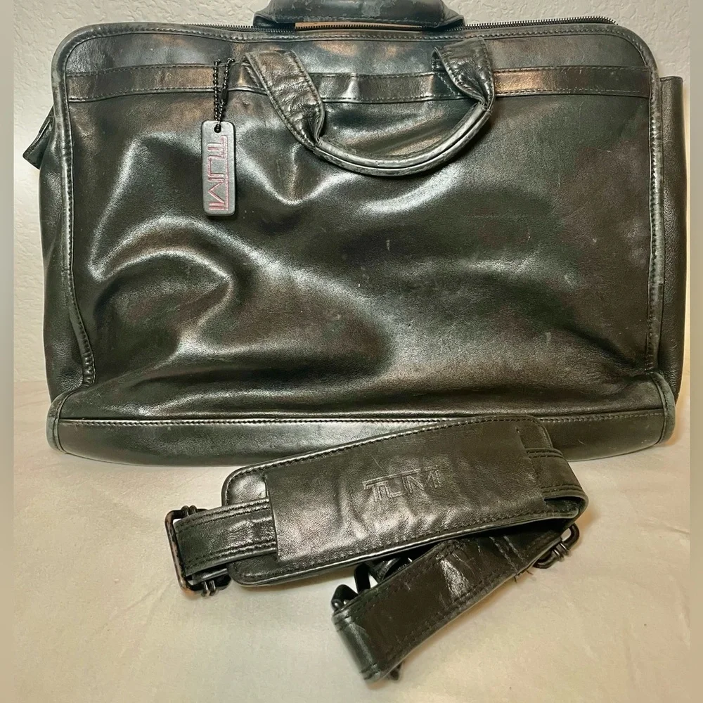 Vintage Tumi Black Leather Laptop Bag